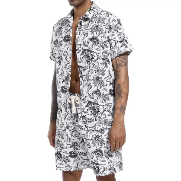 PASOK Mens Floral 2 Piece Tracksuit Casual Button Down Short Sleeve Hawaiian Shirt and Shorts SuitDc02