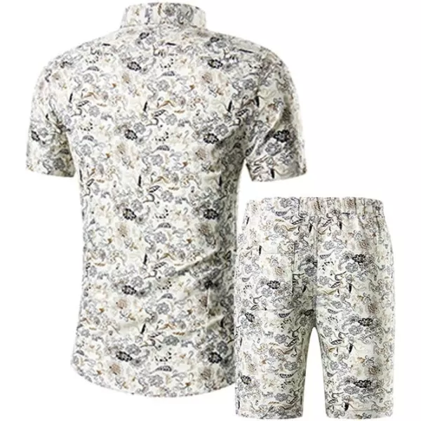 PASOK Mens Floral 2 Piece Tracksuit Casual Button Down Short Sleeve Hawaiian Shirt and Shorts SuitDc03