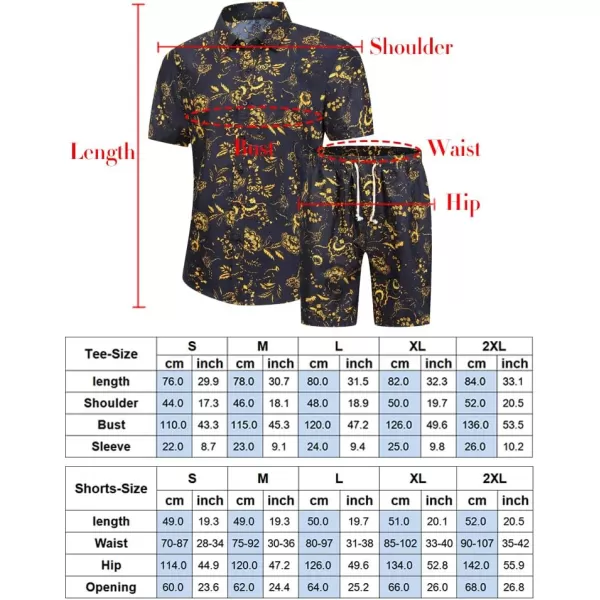 PASOK Mens Floral 2 Piece Tracksuit Casual Button Down Short Sleeve Hawaiian Shirt and Shorts SuitDc07