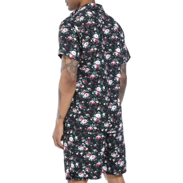 PASOK Mens Floral 2 Piece Tracksuit Casual Button Down Short Sleeve Hawaiian Shirt and Shorts SuitDc09