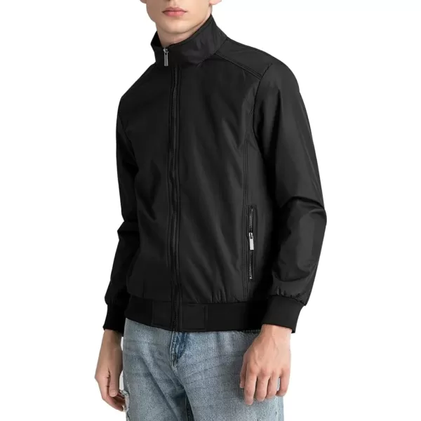 PASOK Mens Lightweight Softshell Coat Outerwear Zipper Windbreaker Flight Bomber JacketBlack