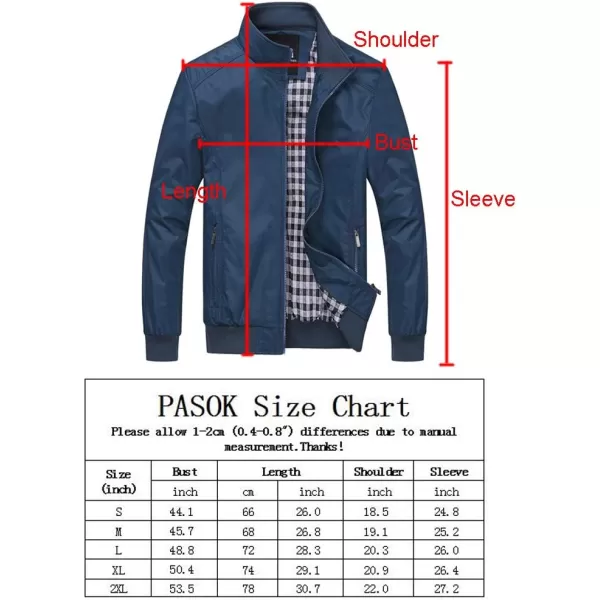 PASOK Mens Lightweight Softshell Coat Outerwear Zipper Windbreaker Flight Bomber JacketBlack