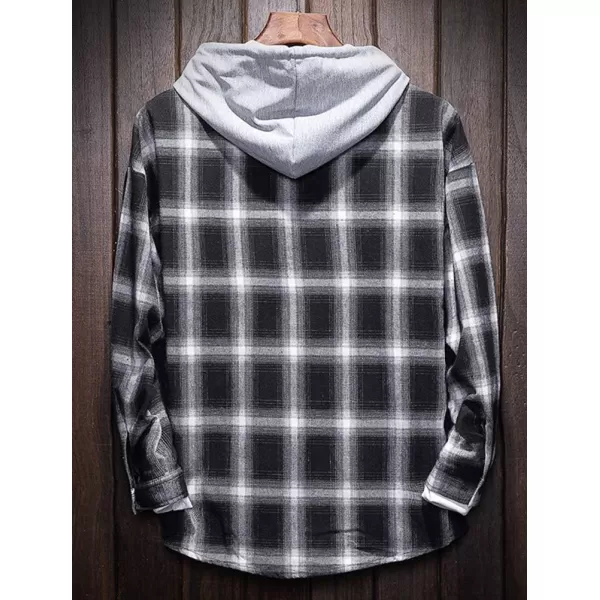 PASOK Mens Plaid Hooded Shirts Casual Long Sleeve Lightweight Shirt JacketsBlack