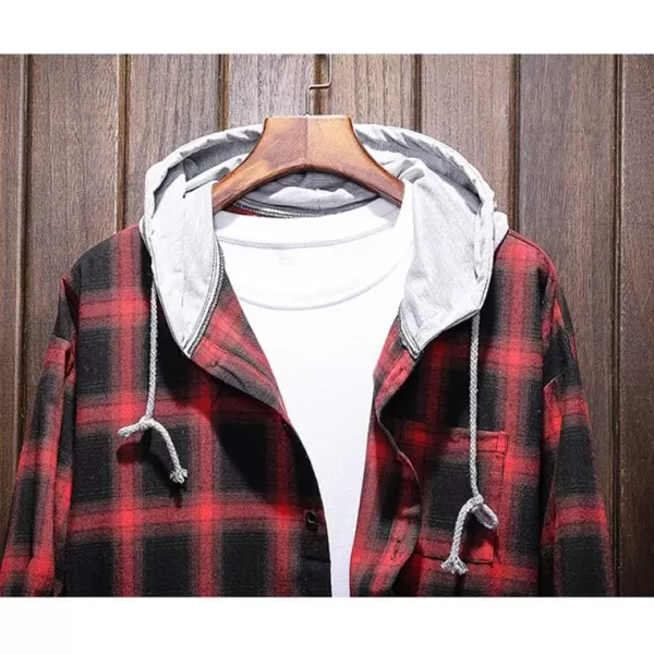 PASOK Mens Plaid Hooded Shirts Casual Long Sleeve Lightweight Shirt JacketsBlack