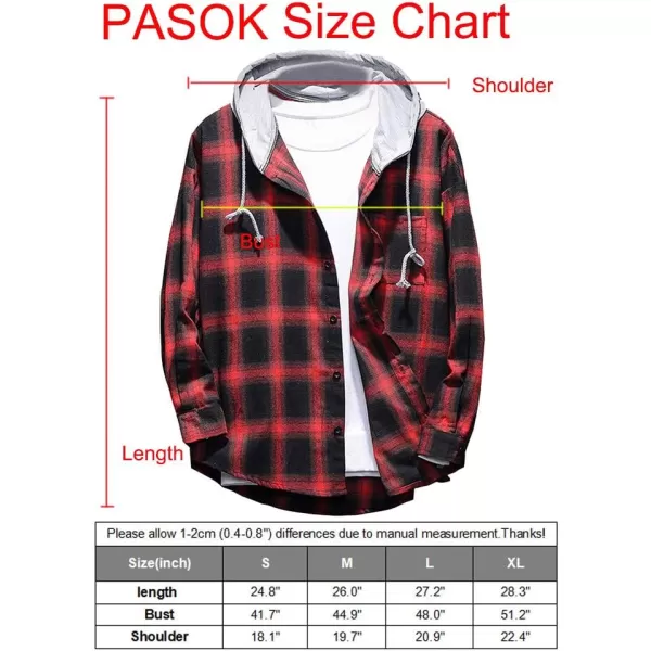 PASOK Mens Plaid Hooded Shirts Casual Long Sleeve Lightweight Shirt JacketsBlack