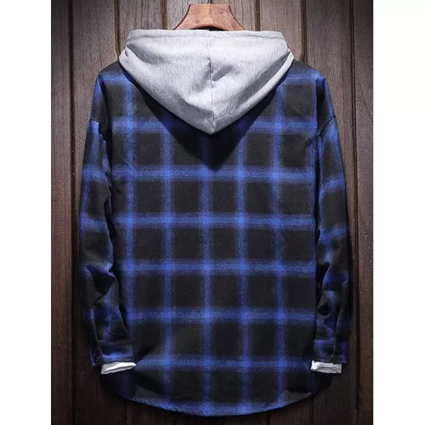 PASOK Mens Plaid Hooded Shirts Casual Long Sleeve Lightweight Shirt JacketsBlue