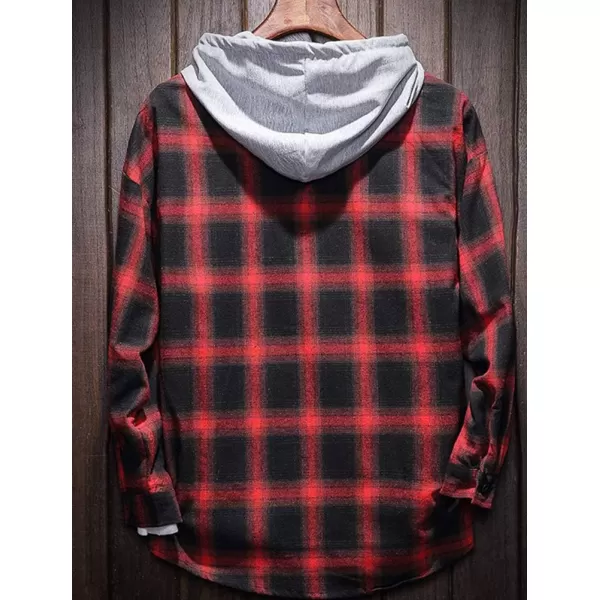 PASOK Mens Plaid Hooded Shirts Casual Long Sleeve Lightweight Shirt JacketsRed