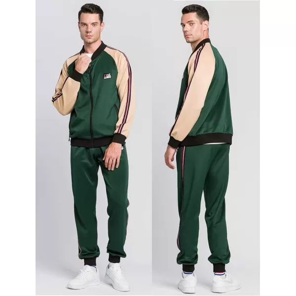 PASOK Mens Tracksuits 2 Piece Set Outfit Full Zip Jogging Sweatsuits Activewear Sport SuitArmy Green