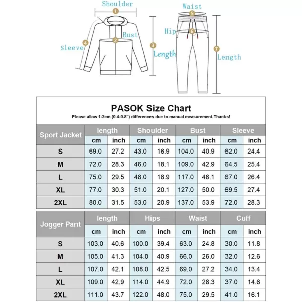 PASOK Mens Tracksuits 2 Piece Set Outfit Full Zip Jogging Sweatsuits Activewear Sport SuitBlack