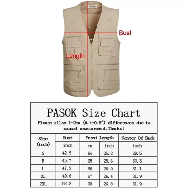 PASOK Mens Work Fishing Vests Lightweight Safari Travel Hunting Waistcoat With MultiPocketsBlack