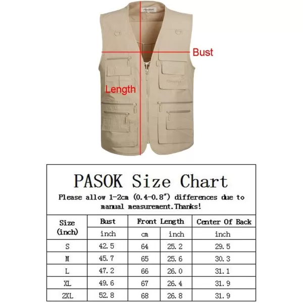PASOK Mens Work Fishing Vests Lightweight Safari Travel Hunting Waistcoat With MultiPocketsColor 5