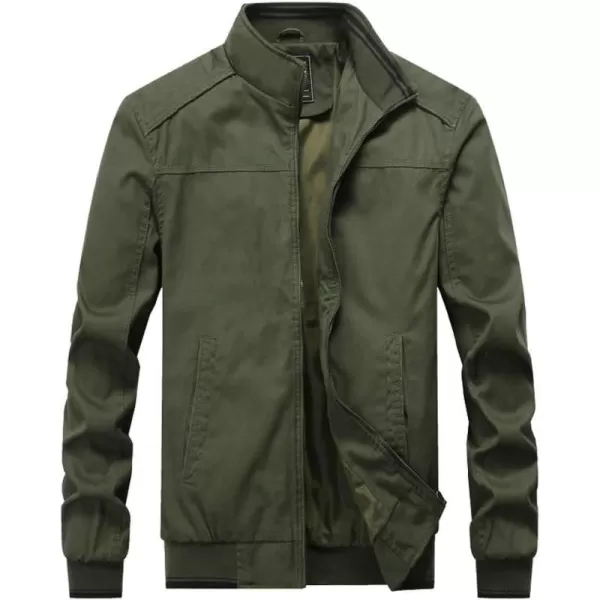 FTCayanz Mens Flight Bomber Jacket Cotton Lightweight Softshell Windbreaker Zip Coat OutwearArmy Green