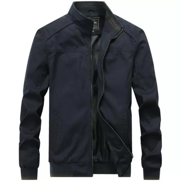 FTCayanz Mens Flight Bomber Jacket Cotton Lightweight Softshell Windbreaker Zip Coat OutwearNavy