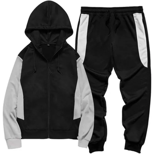 FTCayanz Mens Tracksuit Set Athletic FullZip Sweatsuits Casual Sport Jogging Suits Activewear2black