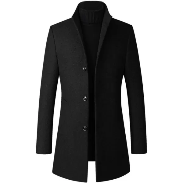 FTCayanz Mens Trench Coat Wool Blend Slim Fit Top Coat Single Breasted Business OvercoatBlack