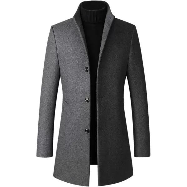 FTCayanz Mens Trench Coat Wool Blend Slim Fit Top Coat Single Breasted Business OvercoatGray