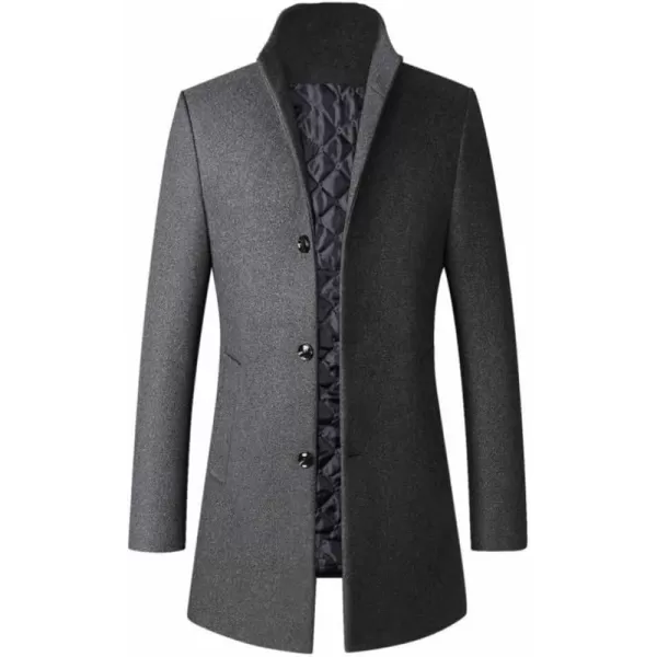 FTCayanz Mens Trench Coat Wool Blend Slim Fit Top Coat Single Breasted Business OvercoatGrayfleece