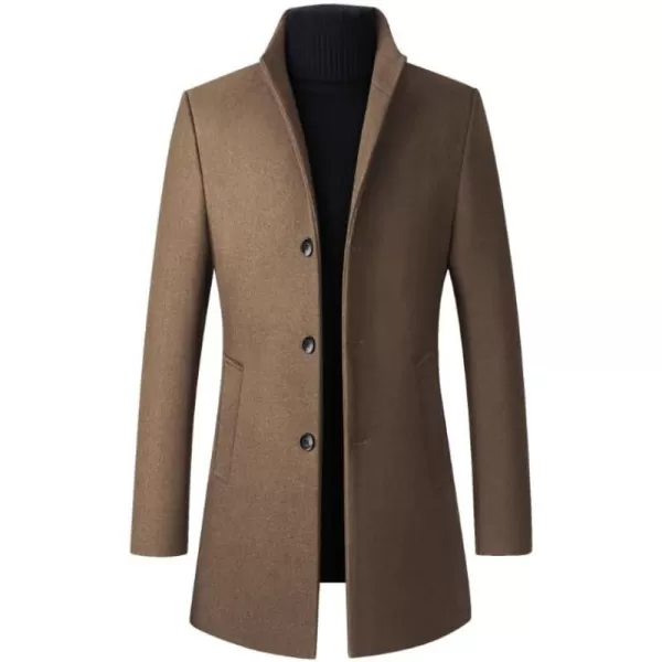 FTCayanz Mens Trench Coat Wool Blend Slim Fit Top Coat Single Breasted Business OvercoatKhaki