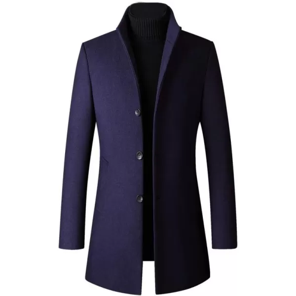 FTCayanz Mens Trench Coat Wool Blend Slim Fit Top Coat Single Breasted Business OvercoatNavy