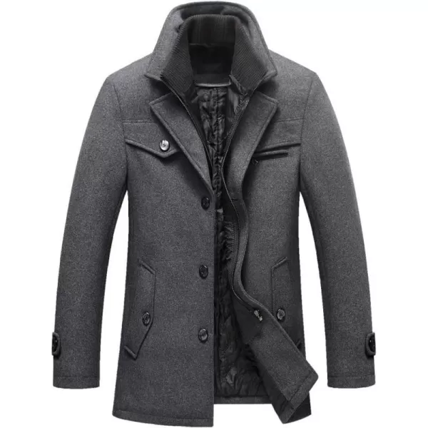 FTCayanz Mens Wool Coat Winter Slim Fit Pea Coats Single Breasted Quilted Lined Trench JacketGray