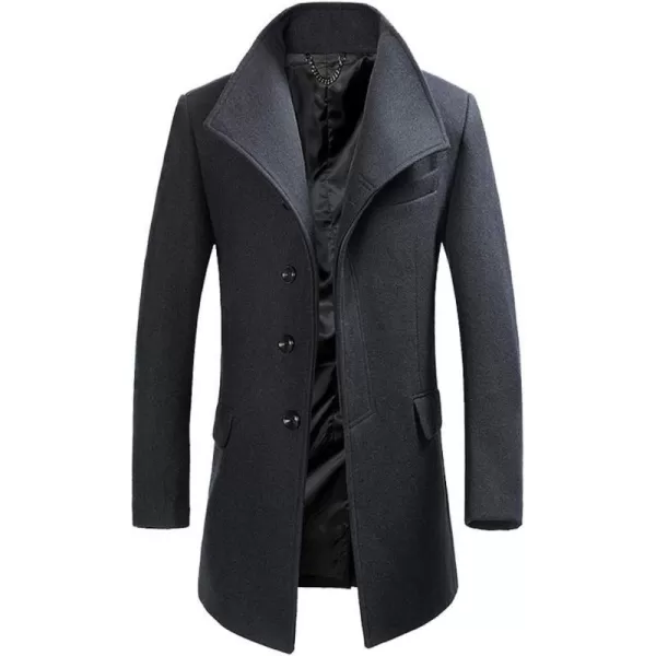 FTCayanz Mens Wool Trench Coat Winter Slim Fit Business Top Coat Single Breasted OvercoatGray