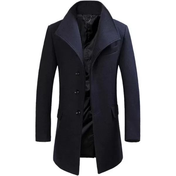 FTCayanz Mens Wool Trench Coat Winter Slim Fit Business Top Coat Single Breasted OvercoatNavy