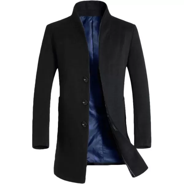 Minibee Mens Trench Coat Wool Blend Slim Fit Long Jacket Business Pea OvercoatBlack Style 1