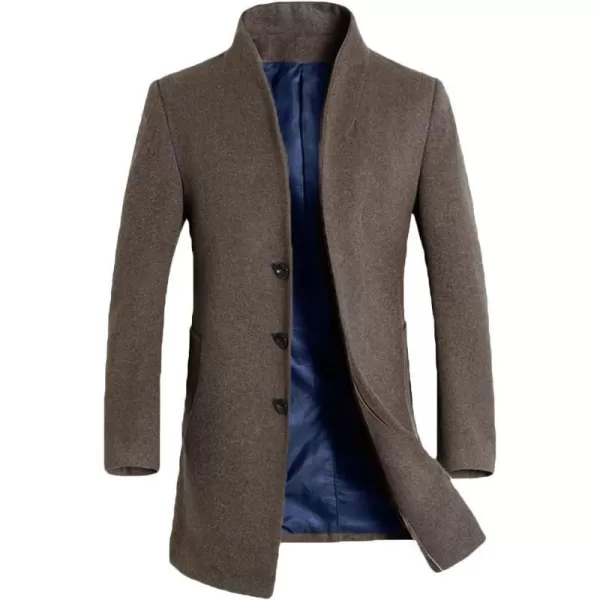 Minibee Mens Trench Coat Wool Blend Slim Fit Long Jacket Business Pea OvercoatKhaki Style 1