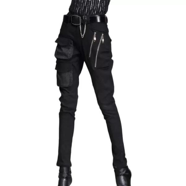 Minibee Pernalized Punk Street Style Harem Pants Patchwork Zipper PocketsBlack