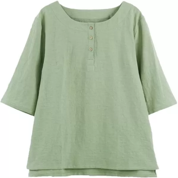 Minibee Womens 34 Sleeve Cotton Linen Jacquard Blouses Top TShirtArmy Green