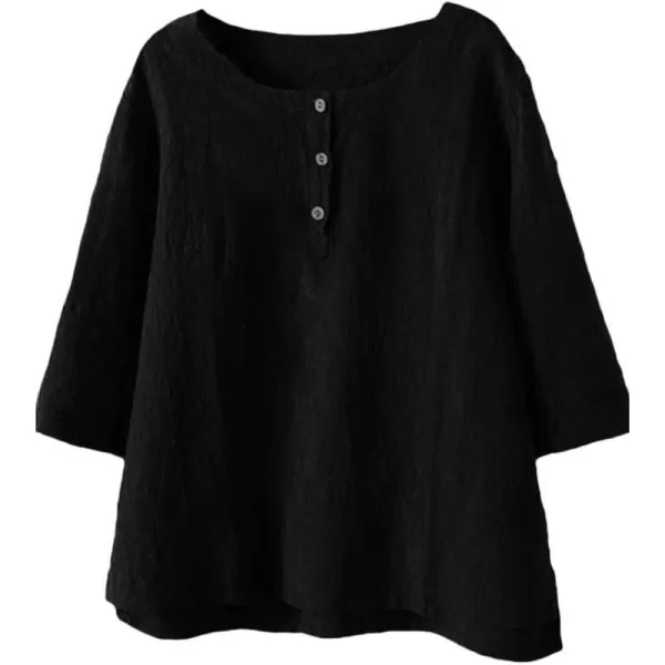 Minibee Womens 34 Sleeve Cotton Linen Jacquard Blouses Top TShirtBlack