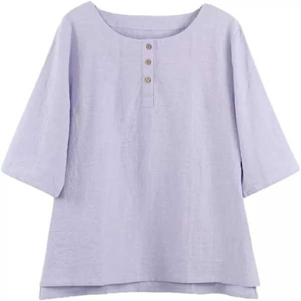 Minibee Womens 34 Sleeve Cotton Linen Jacquard Blouses Top TShirtPurple