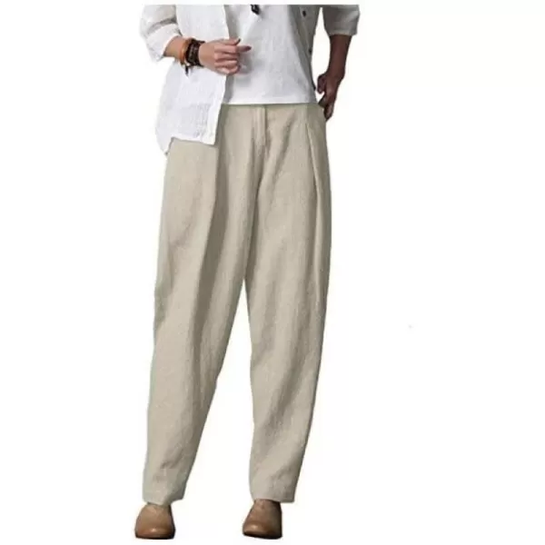 Minibee Womens Casual Linen Pants Elastic Waist Tapered Pants Trousers with PocketsLinen