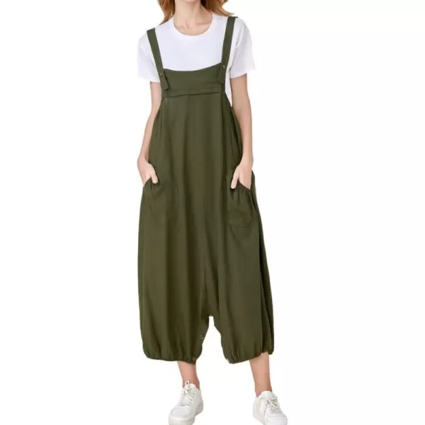 Minibee Womens Casual Loose Jumpsuit Long Baggy Bib Pants Wide Leg Rompers Cotton Overalls with PocketsArmygreen