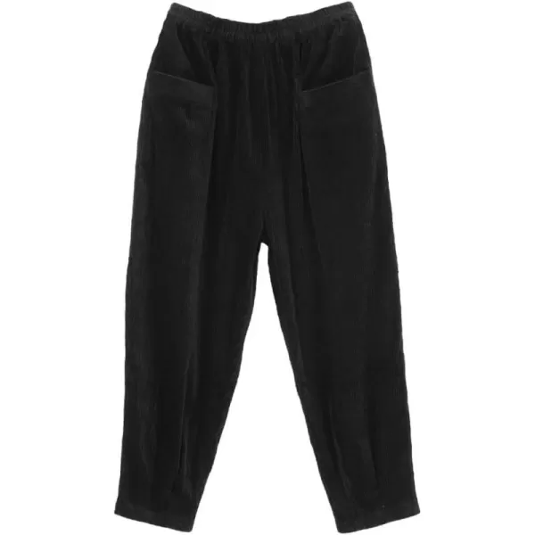 Minibee Womens Corduroy Baggy Pants Elastic Waist Loose Harem Pant Cotton Wide Leg Trousers with PocketsBlack