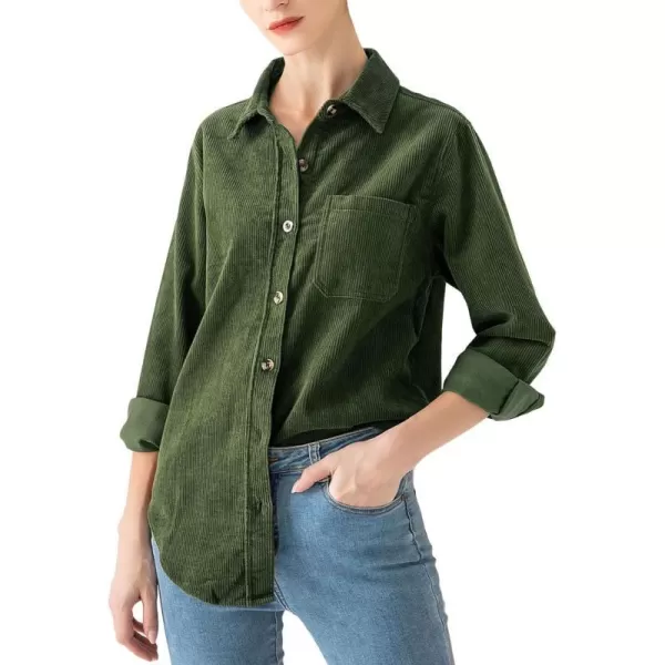 Minibee Womens Corduroy Jacket Button Down tops Casual Shacket Long Sleeve CoatsArmy Green