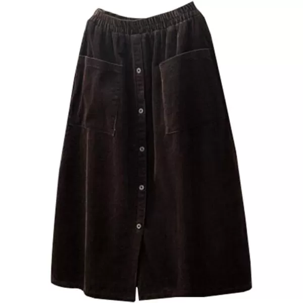 Minibee Womens Corduroy Midi Skirt Front Split Buttons Decoration ALine DressDark Coffee