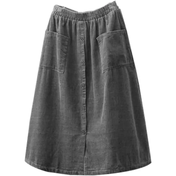 Minibee Womens Corduroy Midi Skirt Front Split Buttons Decoration ALine DressGray