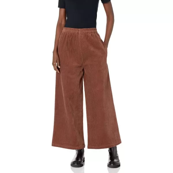 Minibee Womens Cotton Corduroy Pants Wide Leg Pants Retro Trouser with PocketsBrown