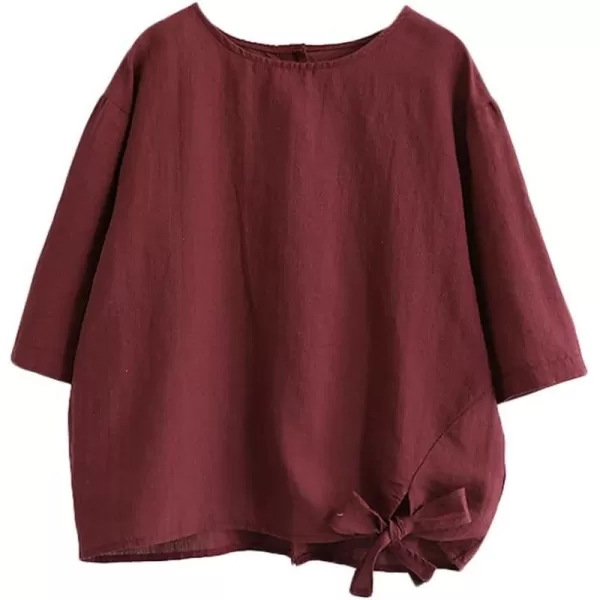 Minibee Womens Cotton Linen Blouse Cute Tunics Tops ShirtRed