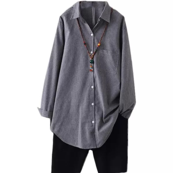 Minibee Womens Cotton Linen Shirt Casual Button Down Shirts Jacket Long Sleeve Blouse TopGray