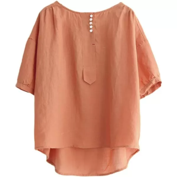 Minibee Womens HiLow Tunics Blouse Loose Cotton Linen Shirt for Women TopsOrange