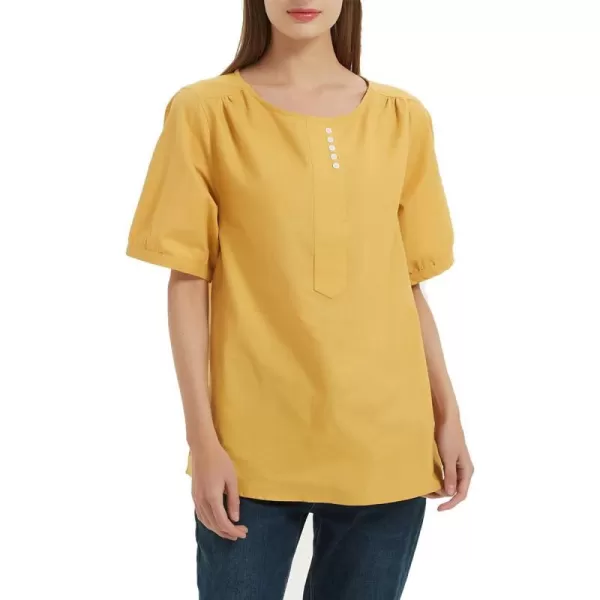 Minibee Womens HiLow Tunics Blouse Loose Cotton Linen Shirt for Women TopsYellow