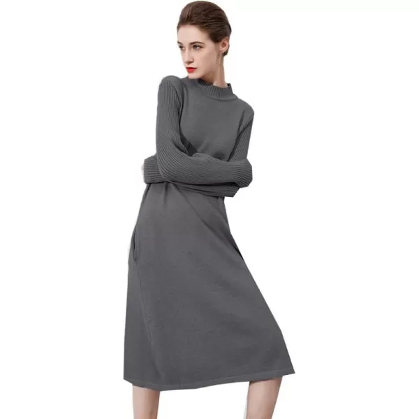 Minibee Womens Long Sleeve Sweater Dresses Pullover Casual Turtleneck Knit Sweater Long Dresses with PocketsGray