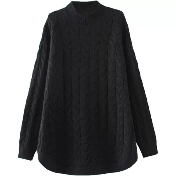 Minibee Womens Long Sleeve Sweater Mock Turtleneck Pullover Tops Ribbed Cable Knit JumperStyle1black