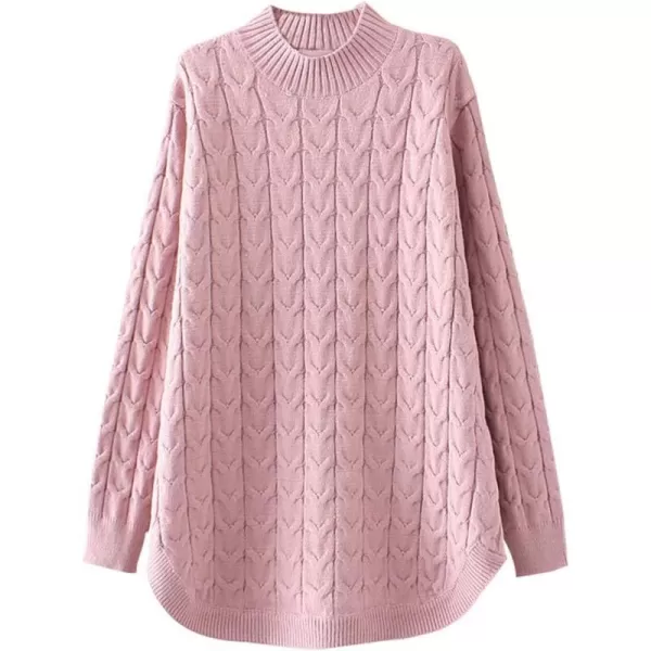 Minibee Womens Long Sleeve Sweater Mock Turtleneck Pullover Tops Ribbed Cable Knit JumperStyle1pink