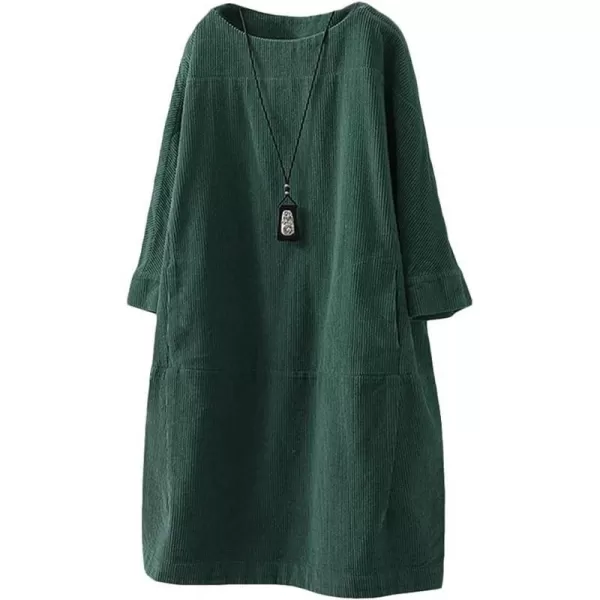 Minibee Womens Oversize Tunic Dress Corduroy Long Sleeve Tops with PocketsDark Green