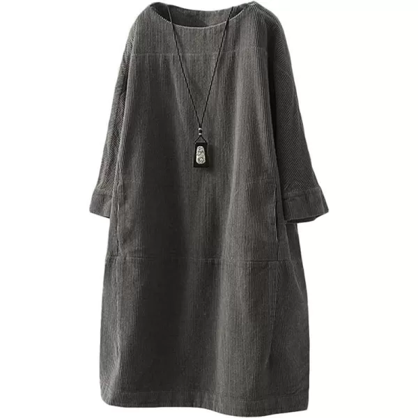 Minibee Womens Oversize Tunic Dress Corduroy Long Sleeve Tops with PocketsGray