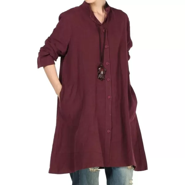 Minibee Womens Oversized Button Down Shirts Long Sleeve Cotton Linen Light Blouse Jacket with PocketsRed