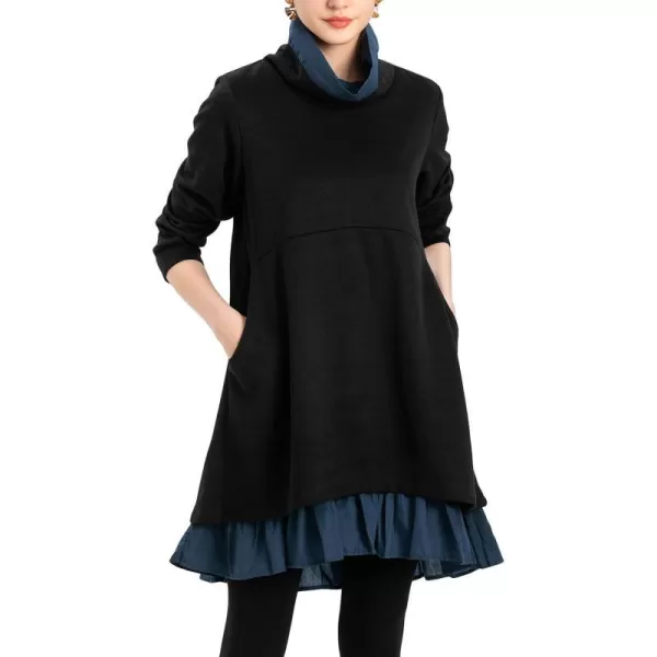 Minibee Womens Oversized Sweatshirt Dress Turtleneck Long Sleeve Tunic Tops Swing Dresses with PocketsBlack